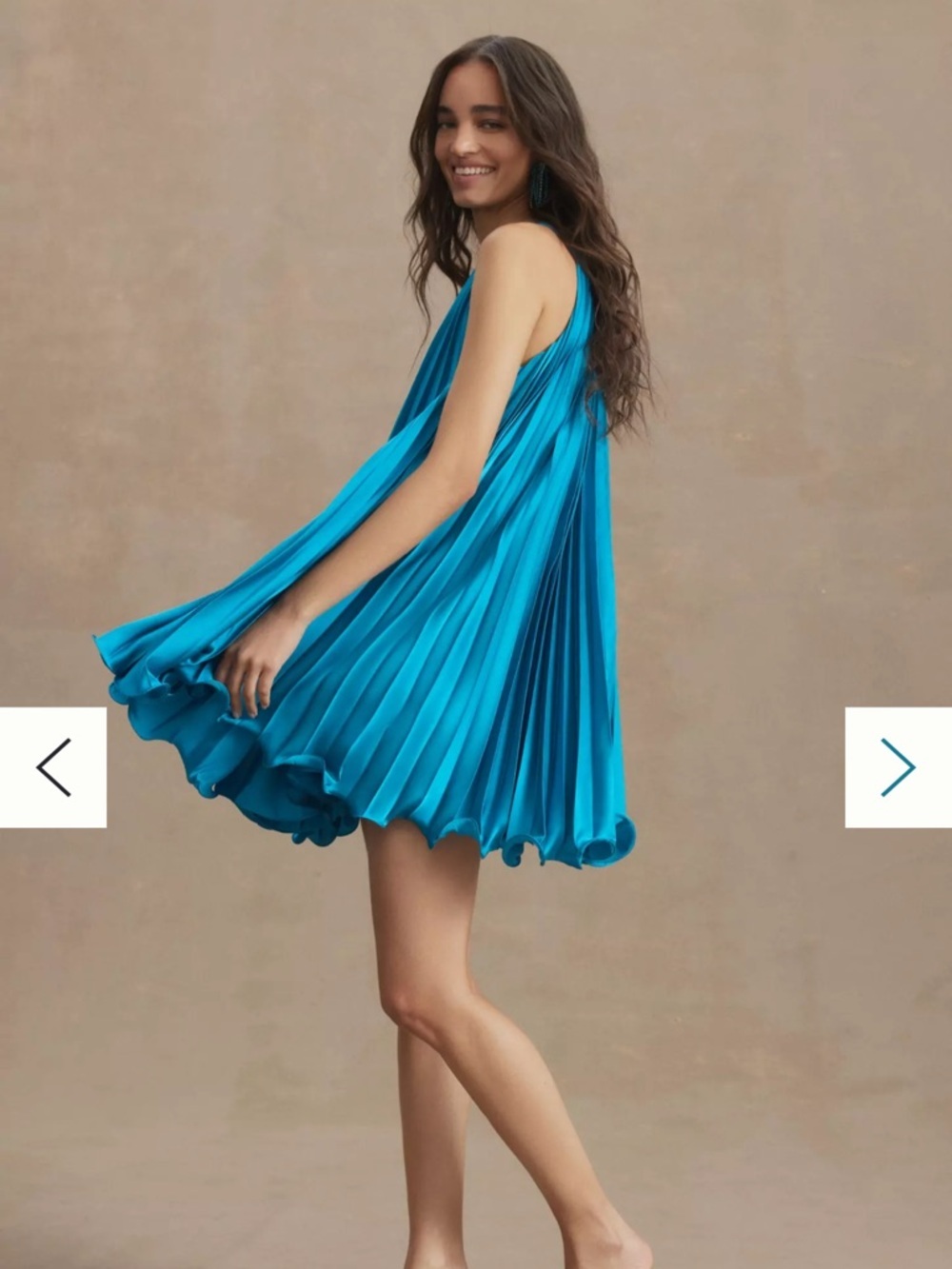 Mac Duggal Pleated Halter Flowy Trapeze Mini Dress - Picture 2 of 5